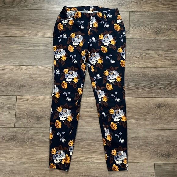 Faded Glory Women’s Navy Blue Floral Print Pull On  Stretchy Pants Size M - Picture 1 of 9
